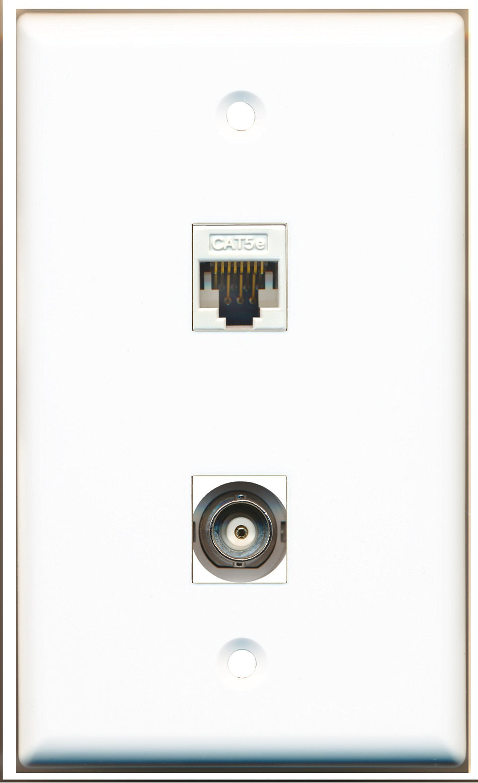 RiteAV - 1 Port BNC 1 Port Cat5e White Wall Plate - Bracket Included