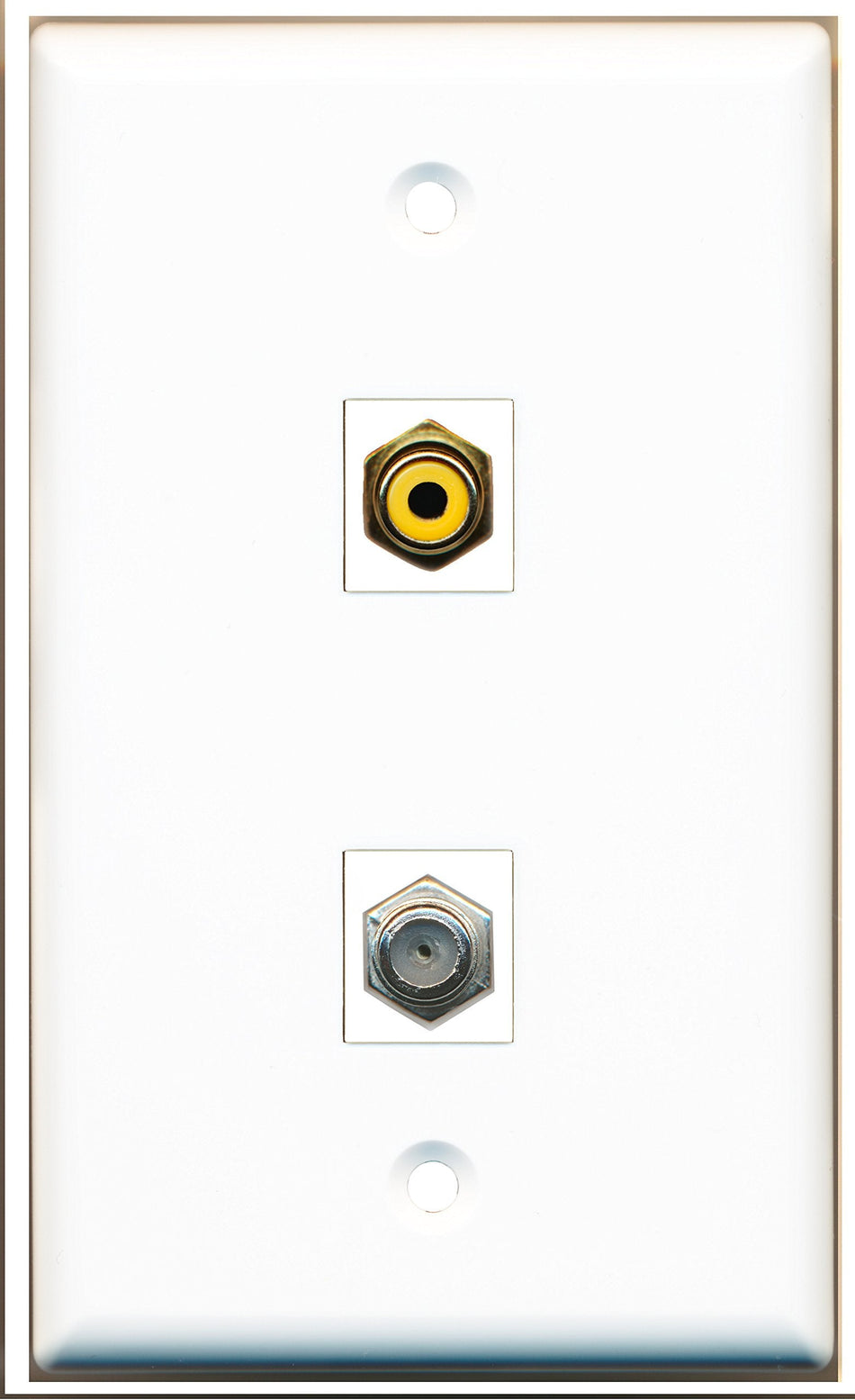 RiteAV - 1 x RCA Yellow and 1 x Coax F Type Cable TV Port Wall Plate White - Bracket Included