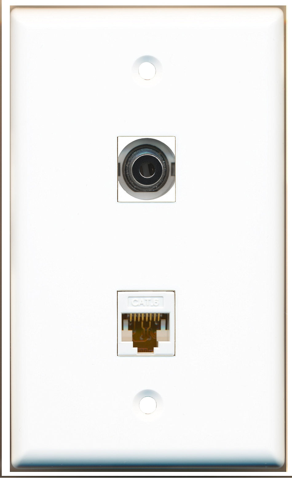 RiteAV - 1 Port 3.5mm 1 Port Cat6 White Wall Plate White - Bracket Included