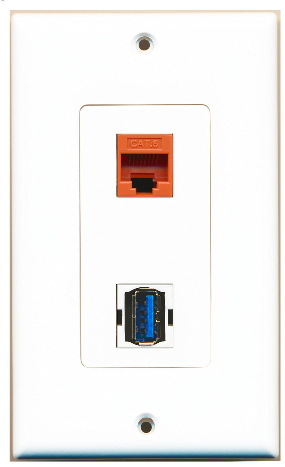 RiteAV 1 Port Cat6 Ethernet Orange 1 Port USB 3 A-A Wall Plate OVERSIZED