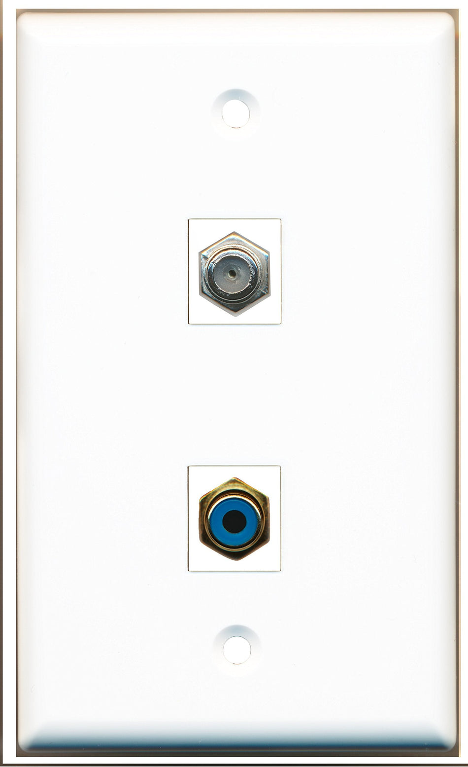 RiteAV - 1 x RCA Blue and 1 x Coax F Type Cable TV Port Wall Plate White - Bracket Included