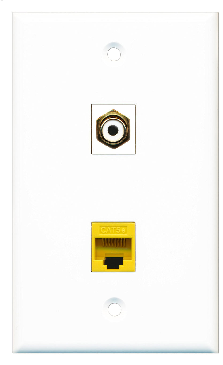 RiteAV - 1 Port RCA White - 1 Port Cat5e Ethernet Yellow Wall Plate White - Bracket Included