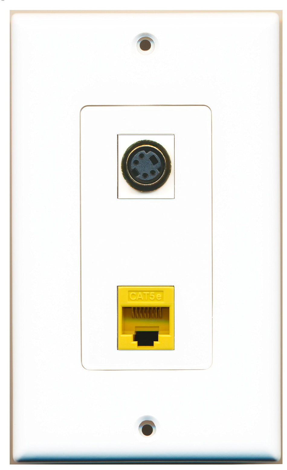 RiteAV 1 Port S-Video 1 Port Cat5e Ethernet Yellow Wall Plate OVERSIZED White