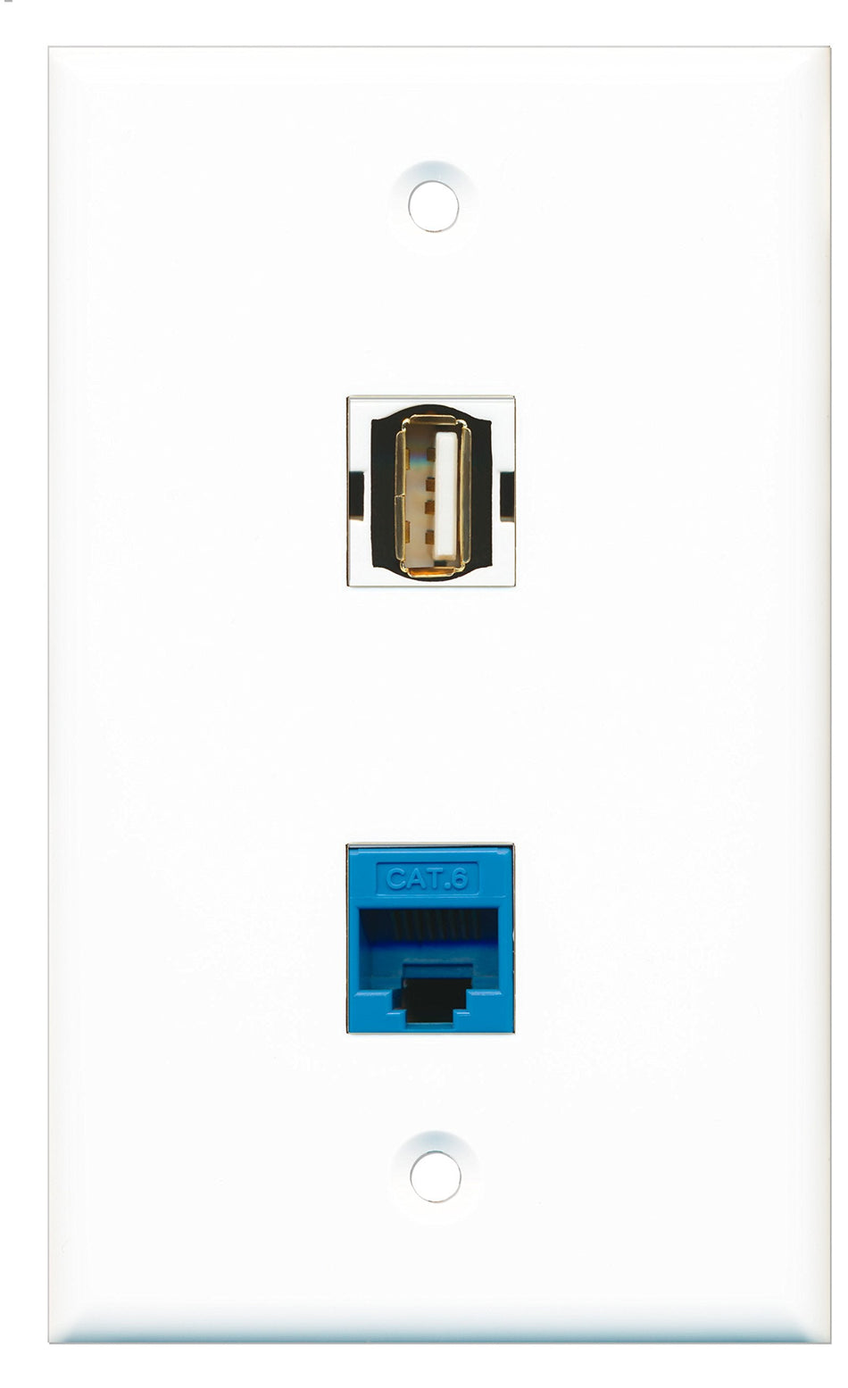 RiteAV - 1 Port USB A-A 1 Port Cat6 Ethernet Blue Wall Plate - Bracket Included