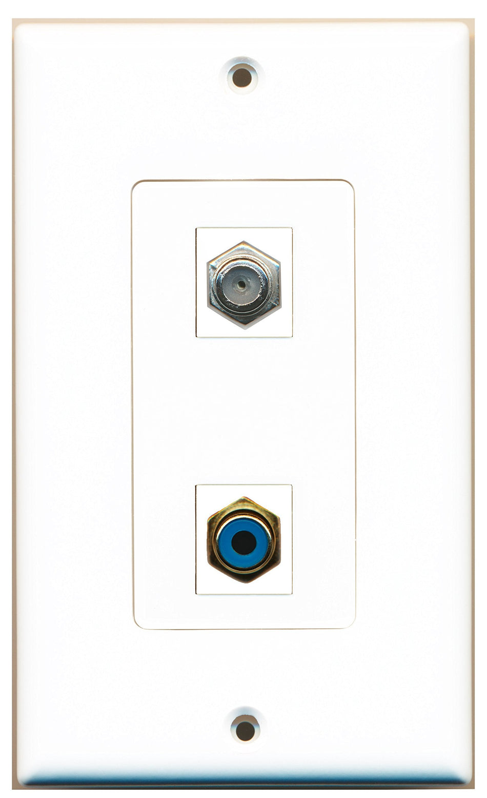 RiteAV 1 Port RCA Blue 1 Port Coax Wall Plate OVERSIZED White