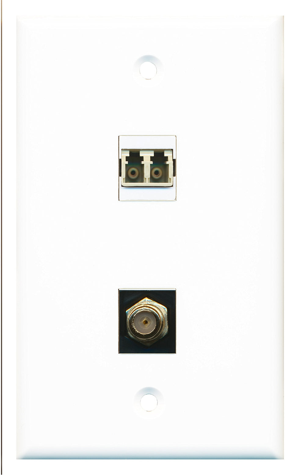 RiteAV - 1 Port LC Fiber Multimode Duplex 1 Port Coax Cable TV- F-Type Black Wall Plate - Bracket Included