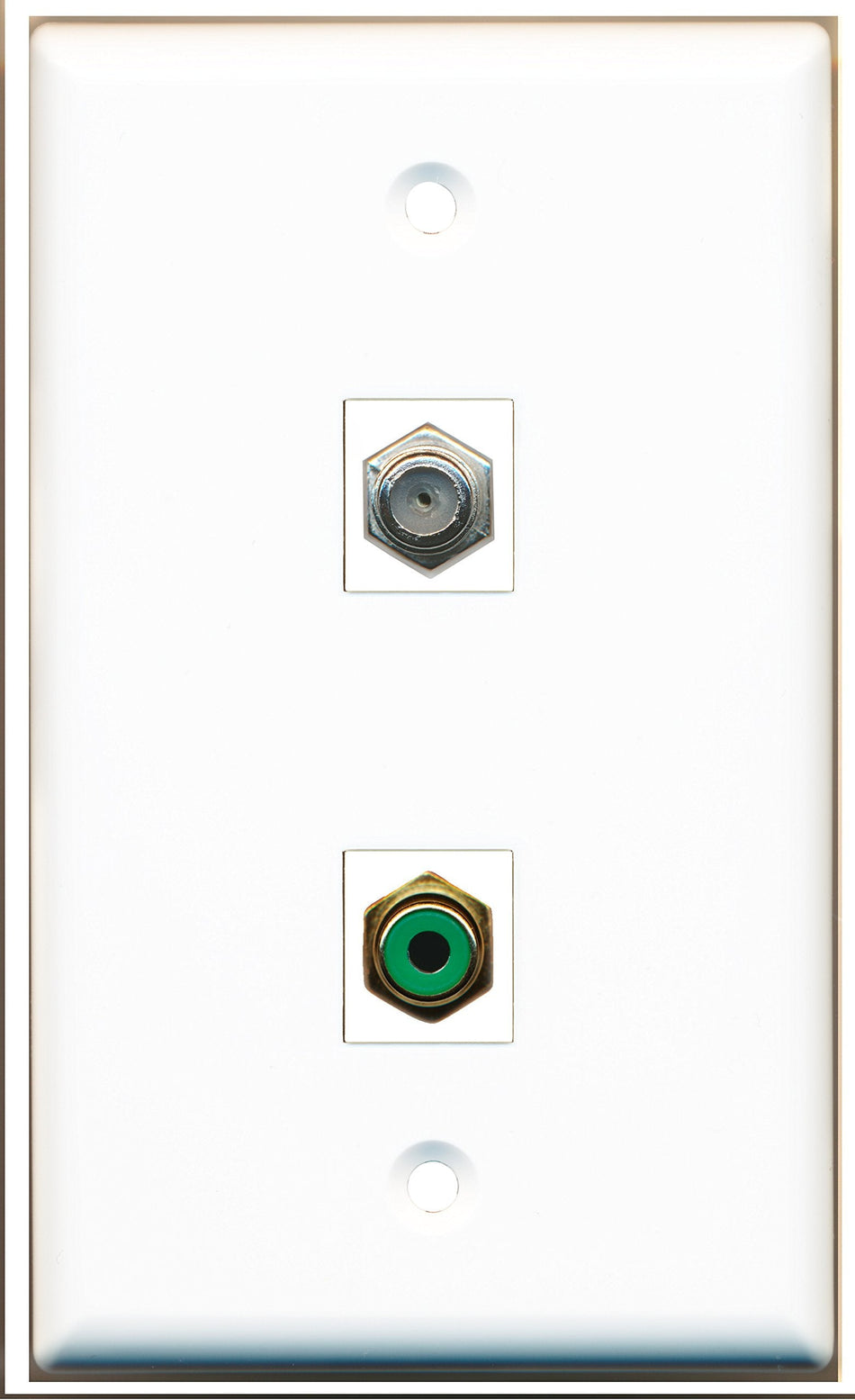 RiteAV - 1 Port RCA Green 1 Port Coax Wall Plate White - Bracket Included