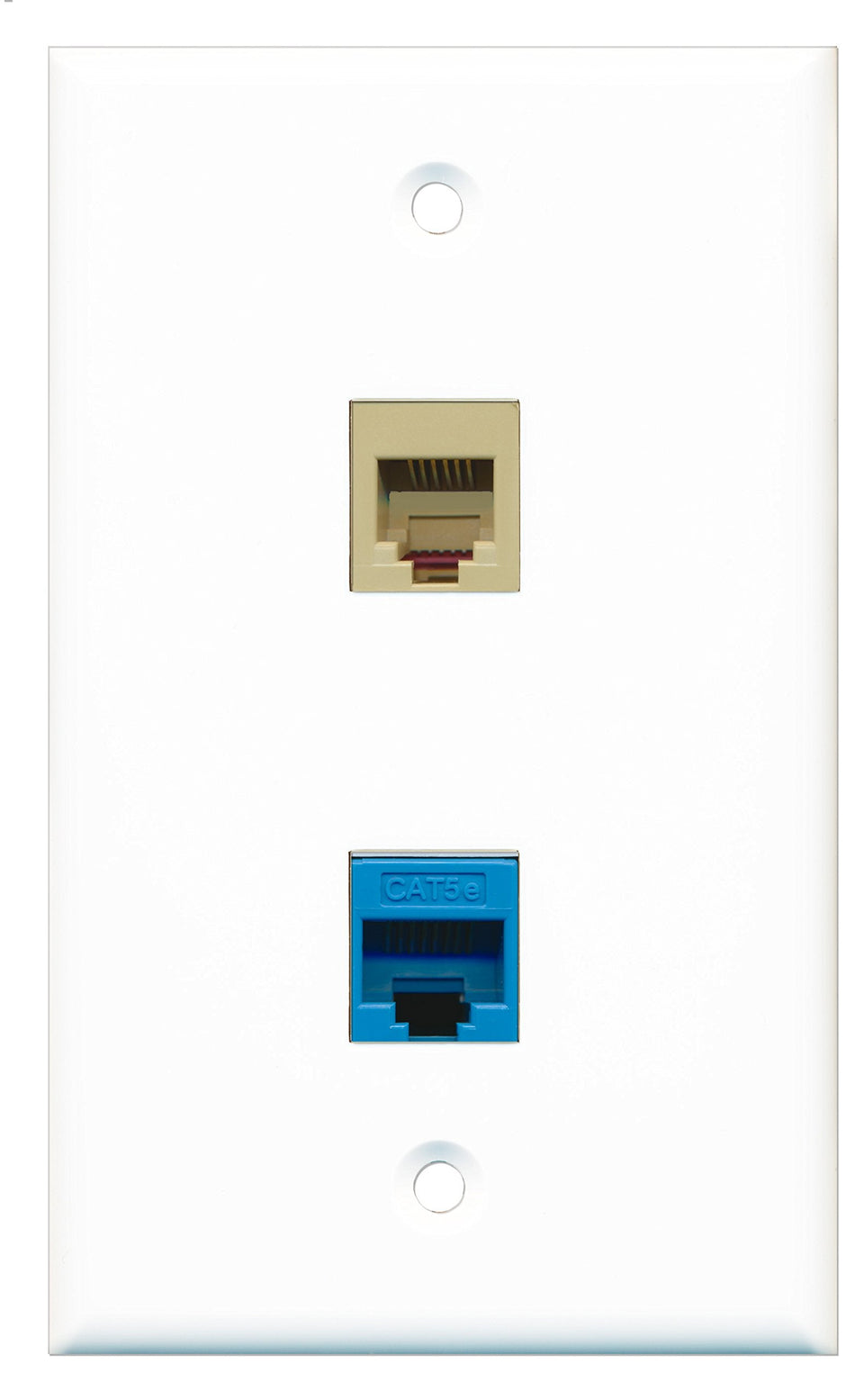 RiteAV - 1 Port Phone Beige 1 Port Cat5e Ethernet Blue Wall Plate - Bracket Included
