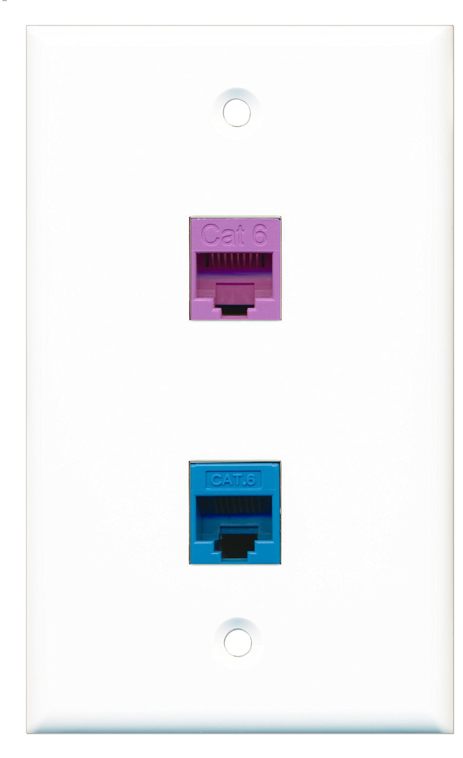 RiteAV - 1 Port Cat6 Ethernet Blue 1 Port Cat6 Ethernet Purple Wall Plate - Bracket Included
