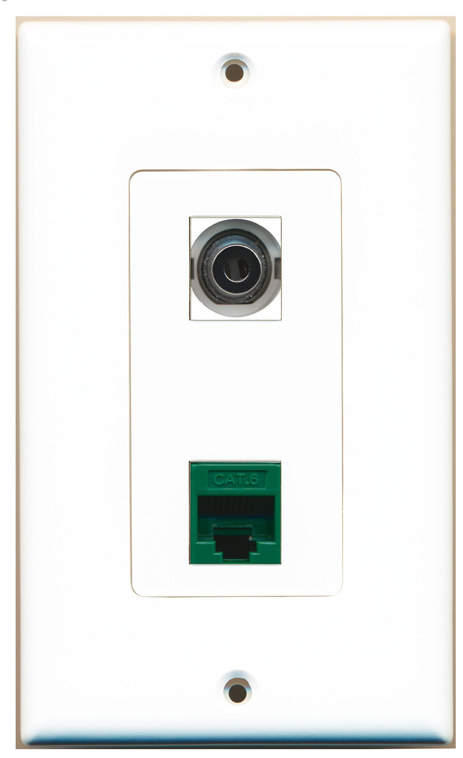 RiteAV 1 Port 3.5mm 1 Port Cat6 Ethernet Green Wall Plate OVERSIZED