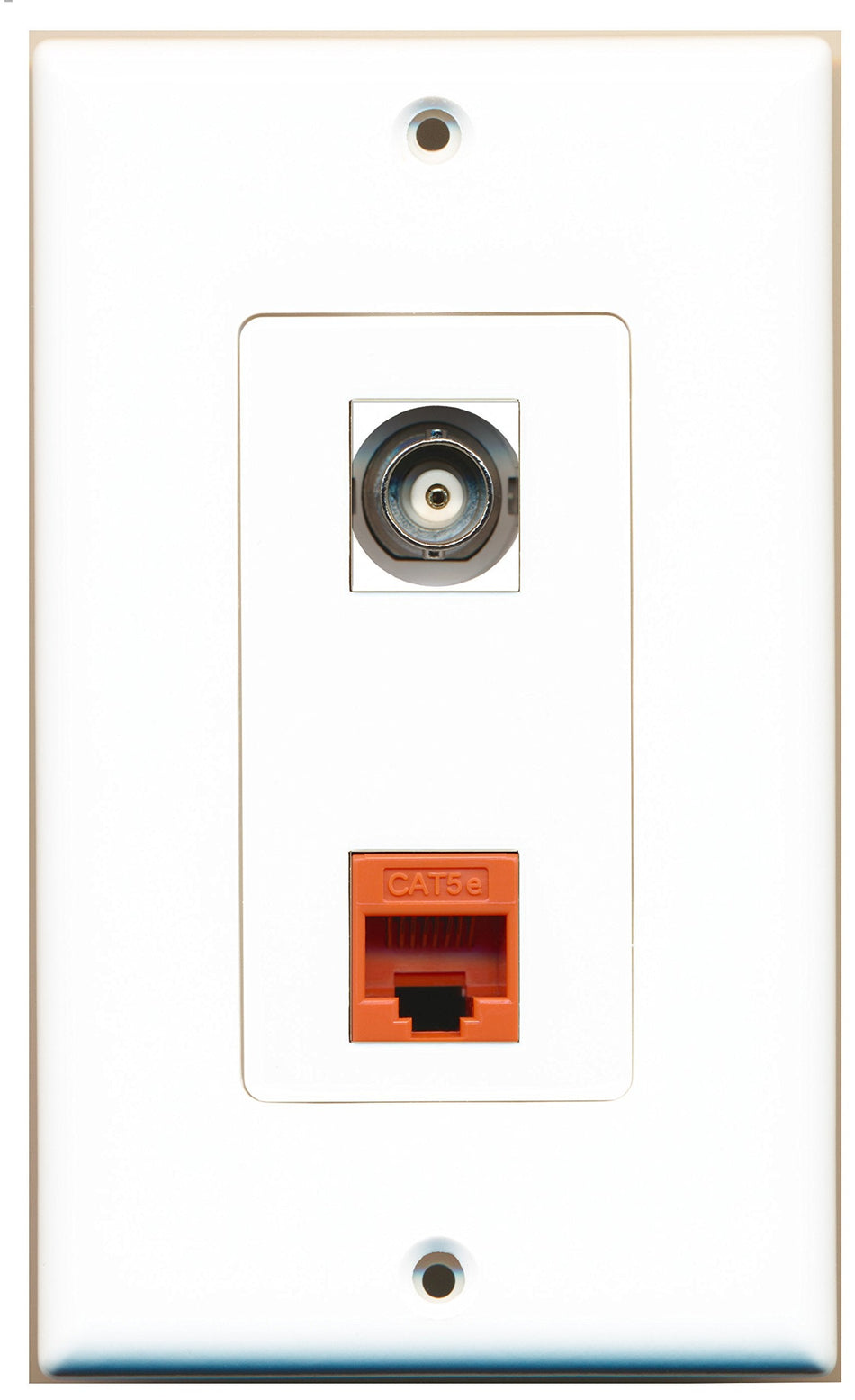 RiteAV 1 Port BNC 1 Port Cat5e Ethernet Orange Wall Plate OVERSIZED White