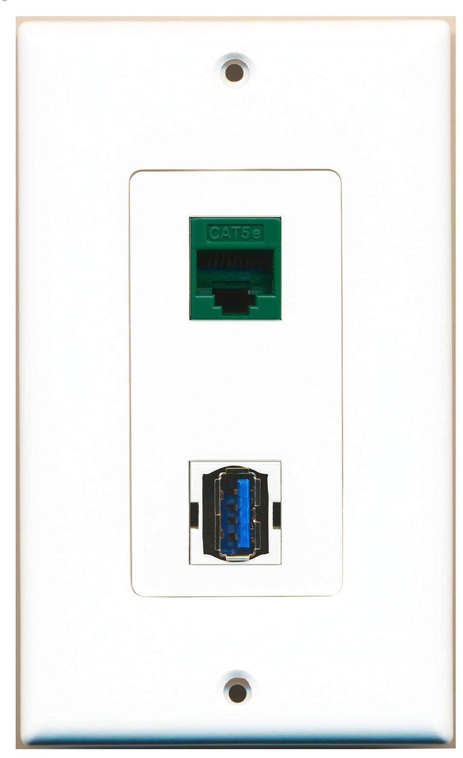 RiteAV 1 Port Cat5e Ethernet Green 1 Port USB 3 A-A Wall Plate OVERSIZED
