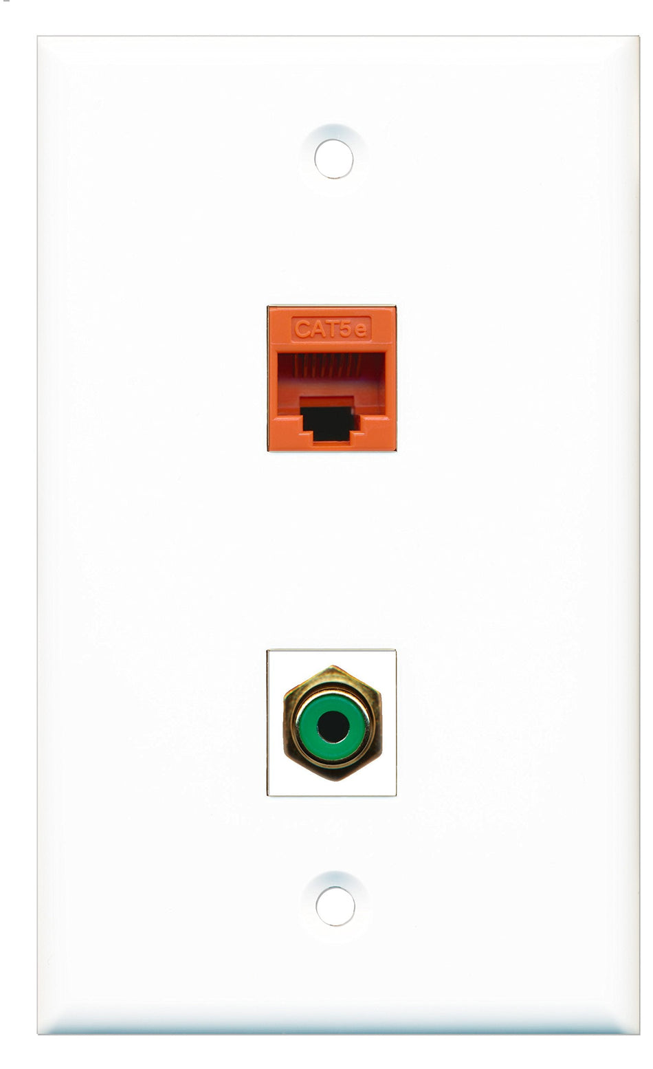 RiteAV - 1 Port RCA Green 1 Port Cat5e Orange Wall Plate White - Bracket Included