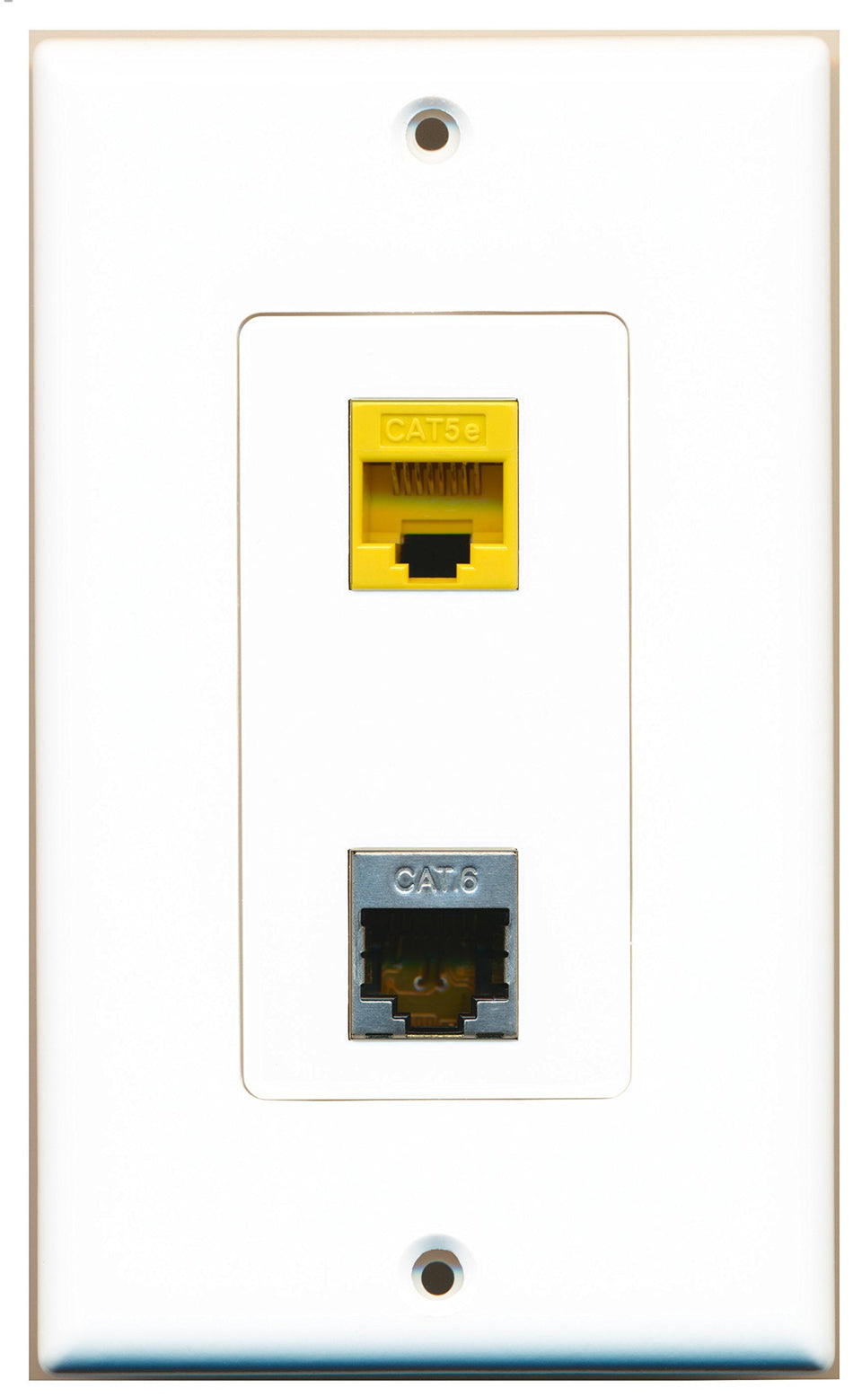 RiteAV 1 Port Shielded Cat6 Ethernet 1 Port Cat5e Ethernet Yellow Wall Plate OVERSIZED White