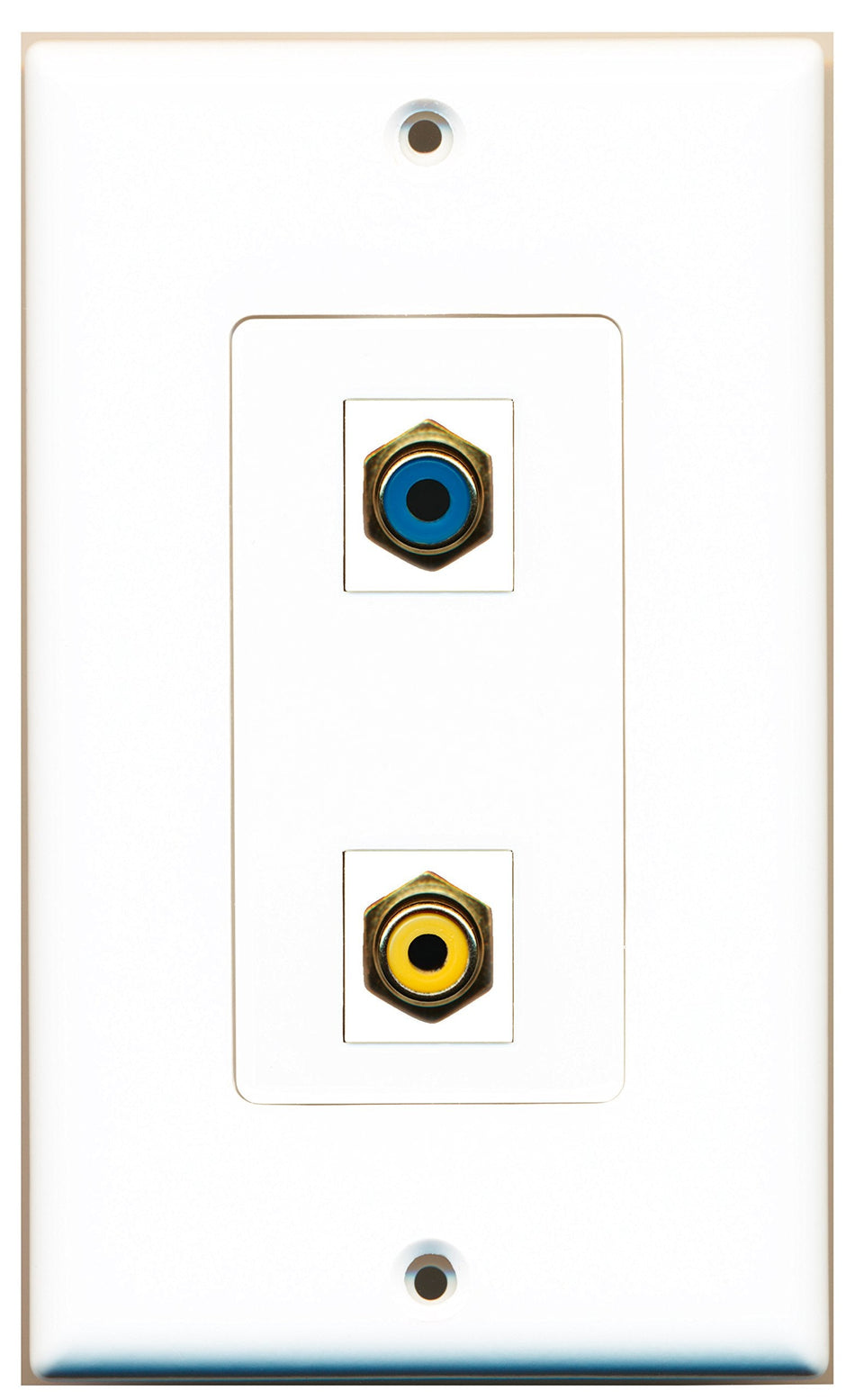 RiteAV 1 Port RCA Yellow 1 Port RCA Blue Wall Plate OVERSIZED White