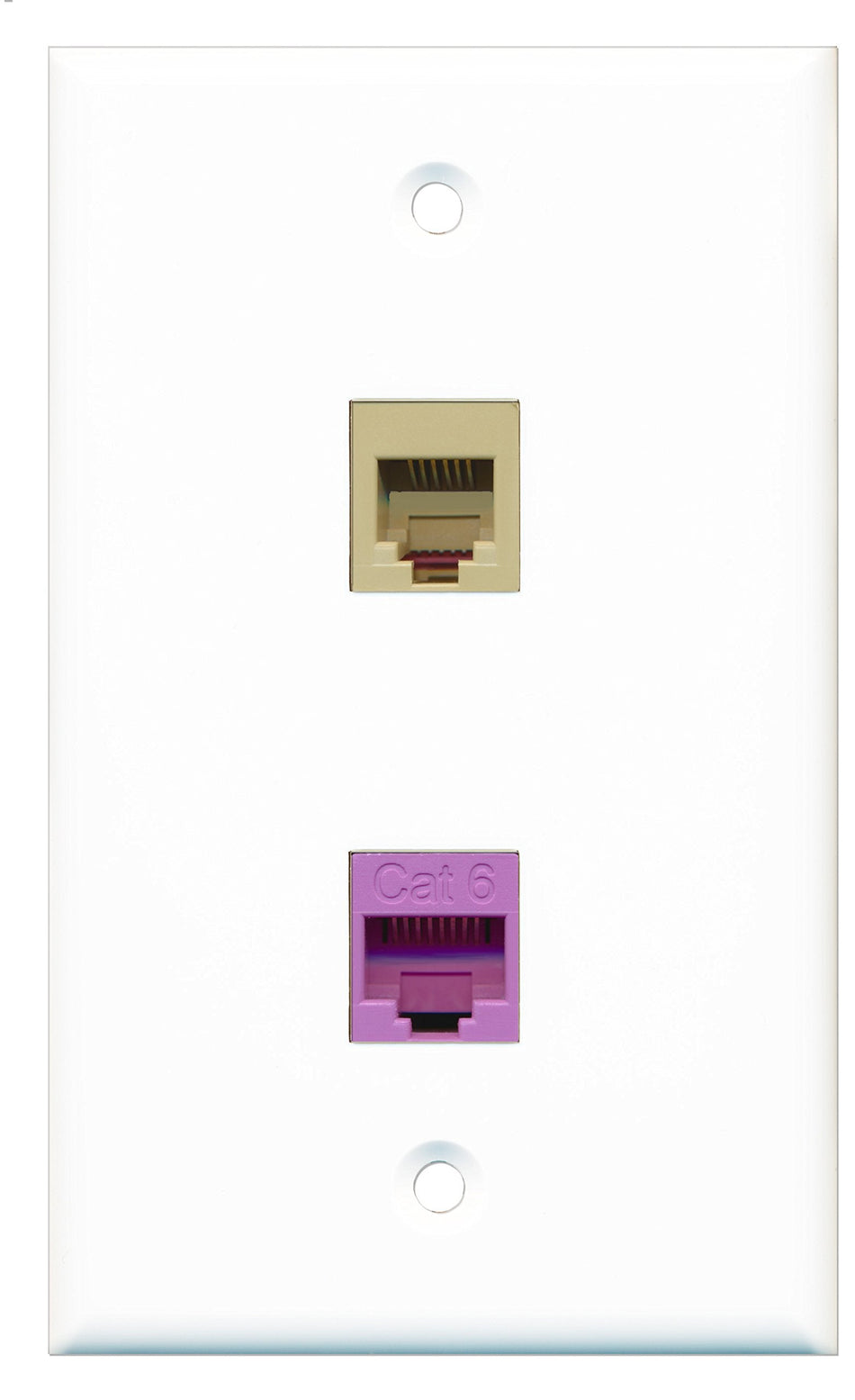RiteAV - 1 Port Phone Beige 1 Port Cat6 Ethernet Purple Wall Plate - Bracket Included