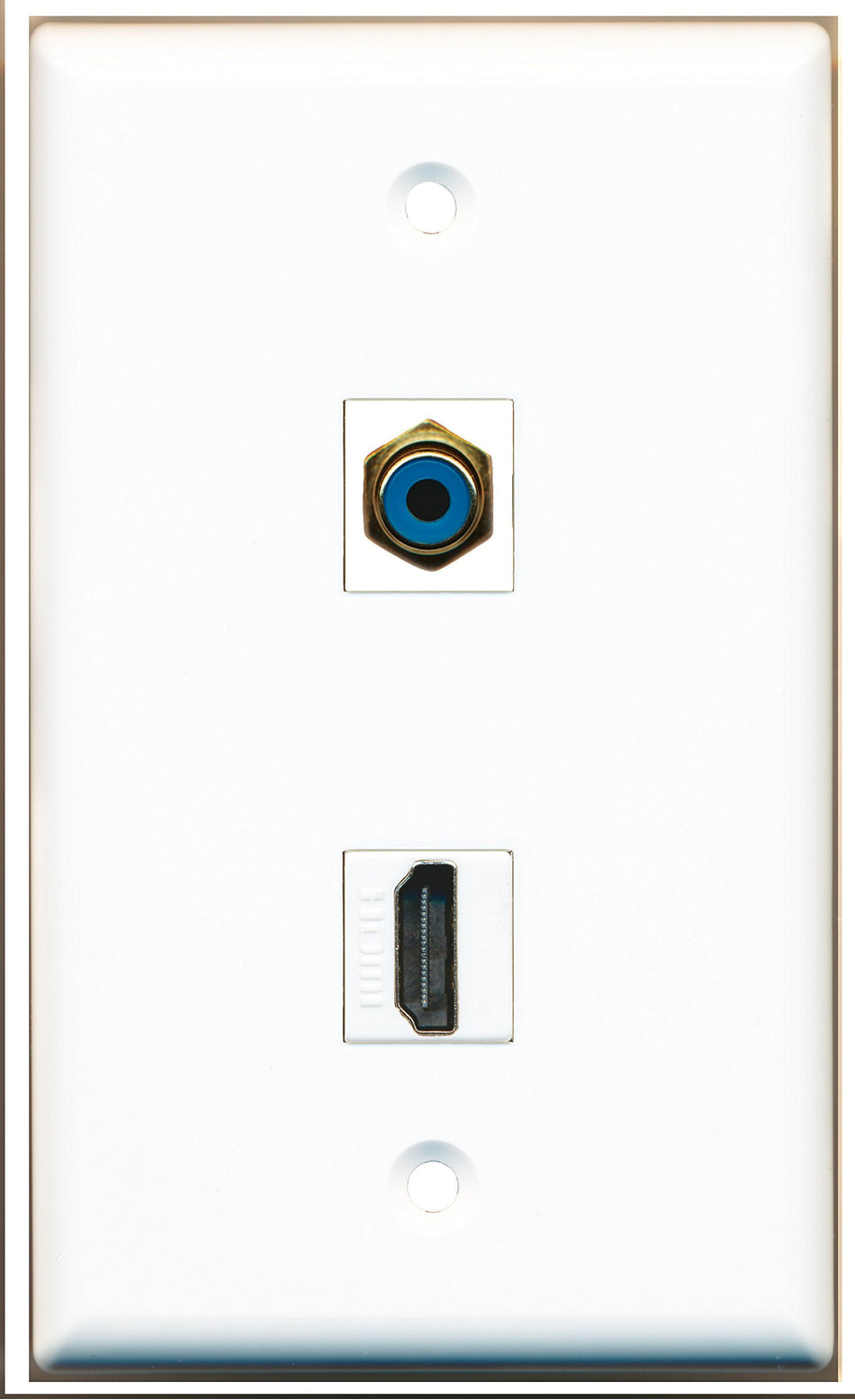 RiteAV - 1 Port HDMI - 1 Port RCA Blue Wall Plate White - Bracket Included