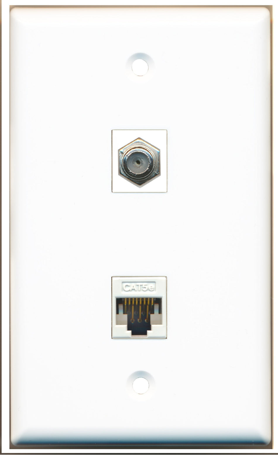 RiteAV - 1 Port Coax Port Cable TV F Type - 1 Port Cat5e Ethernet White Wall Plate White - Bracket Included