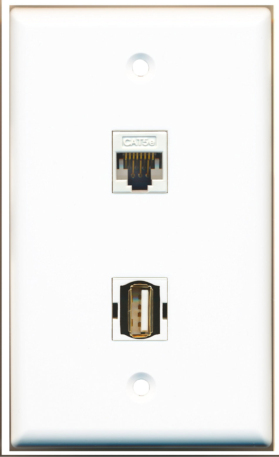 RiteAV - 1 Port USB A-A 1 Port Cat5e White Wall Plate - Bracket Included