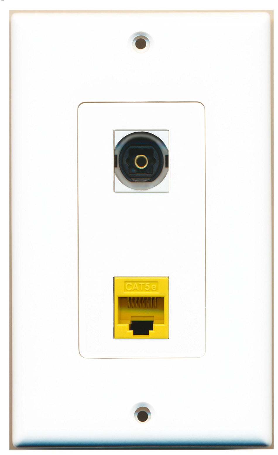 RiteAV 1 Port Toslink Digital Audio 1 Port Cat5e Ethernet Yellow Wall Plate OVERSIZED White