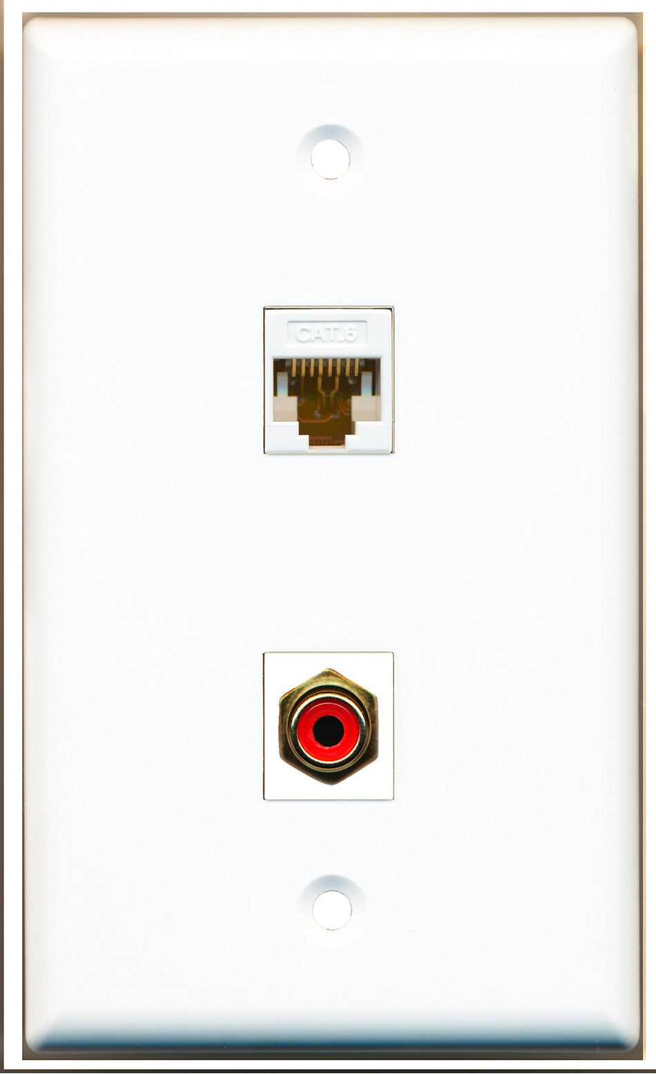 RiteAV - 1 Port RCA Red - 1 Port Cat6 Ethernet White Wall Plate White - Bracket Included
