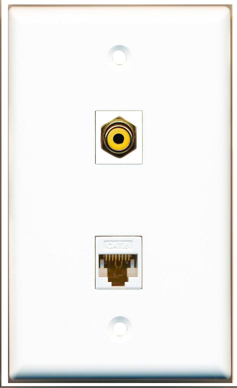 RiteAV - 1 Port RCA Yellow 1 Port Cat6 White Wall Plate White - Bracket Included