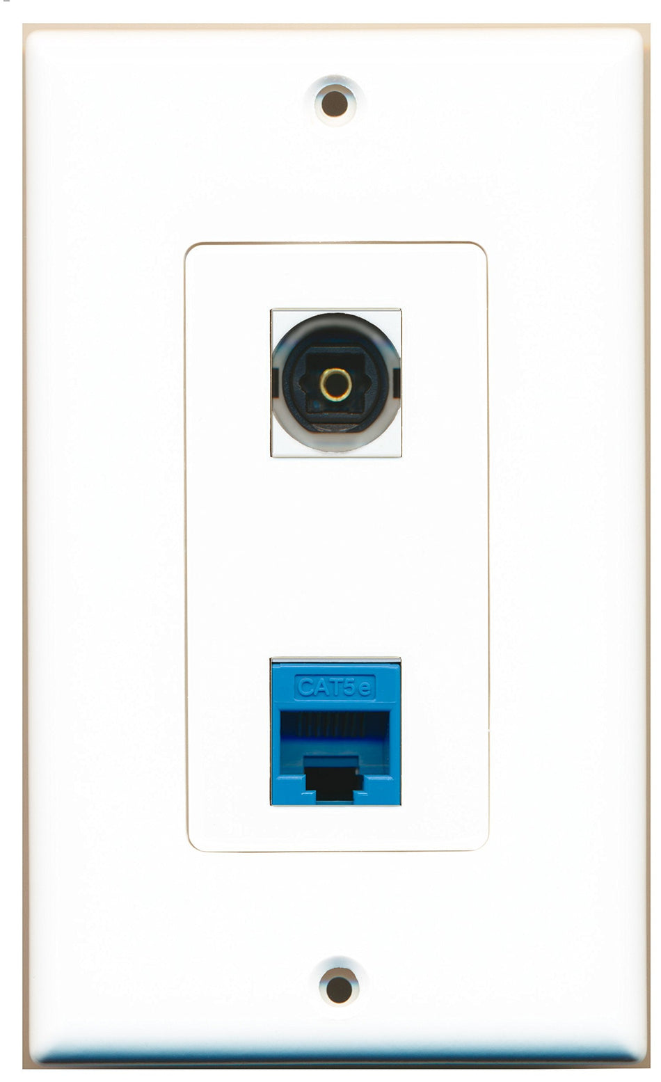 RiteAV 1 Port Toslink Digital Audio 1 Port Cat5e Ethernet Blue Wall Plate OVERSIZED White
