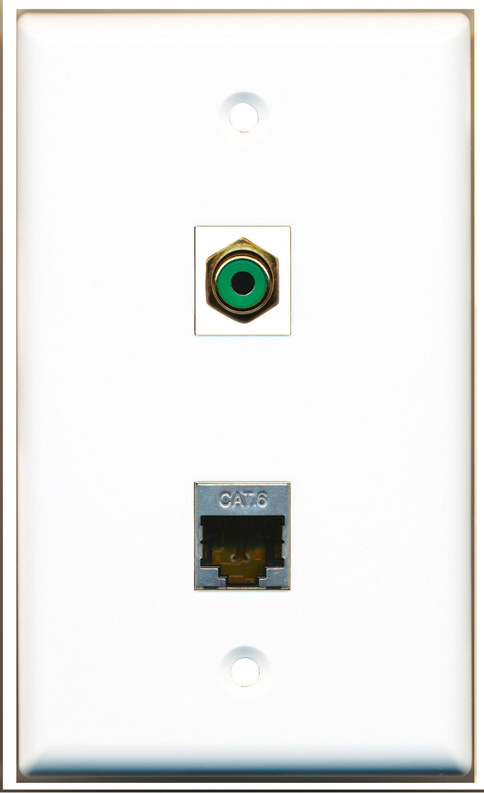 RiteAV - 1 Port RCA Green 1 Port Shielded Cat6 Wall Plate - Bracket Included