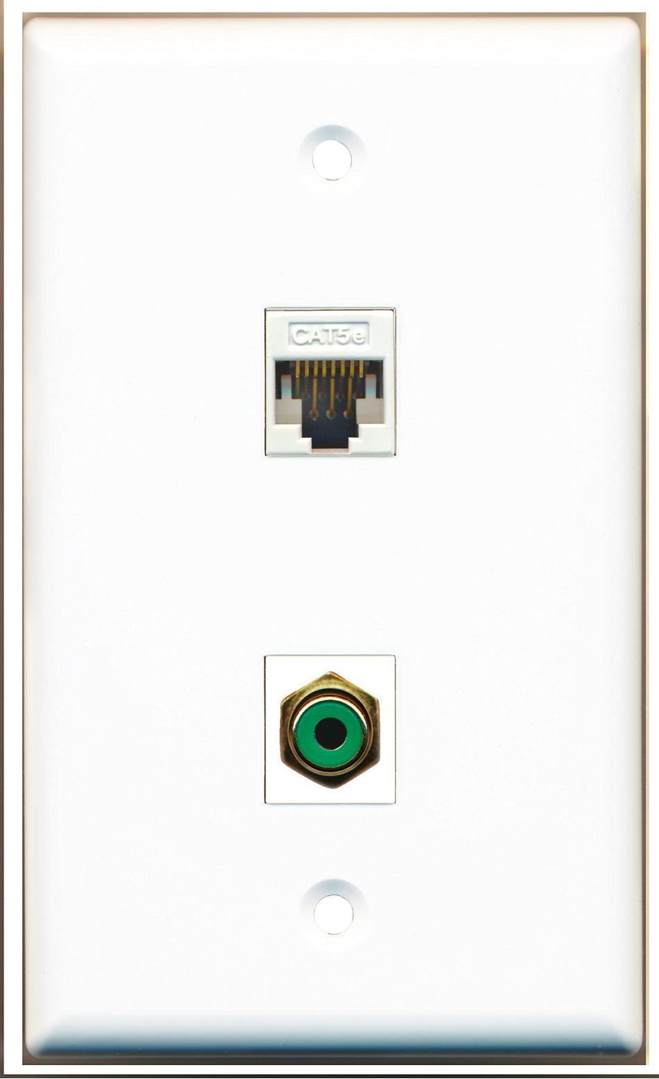 RiteAV - 1 Port RCA Green 1 Port Cat5e White Wall Plate White - Bracket Included