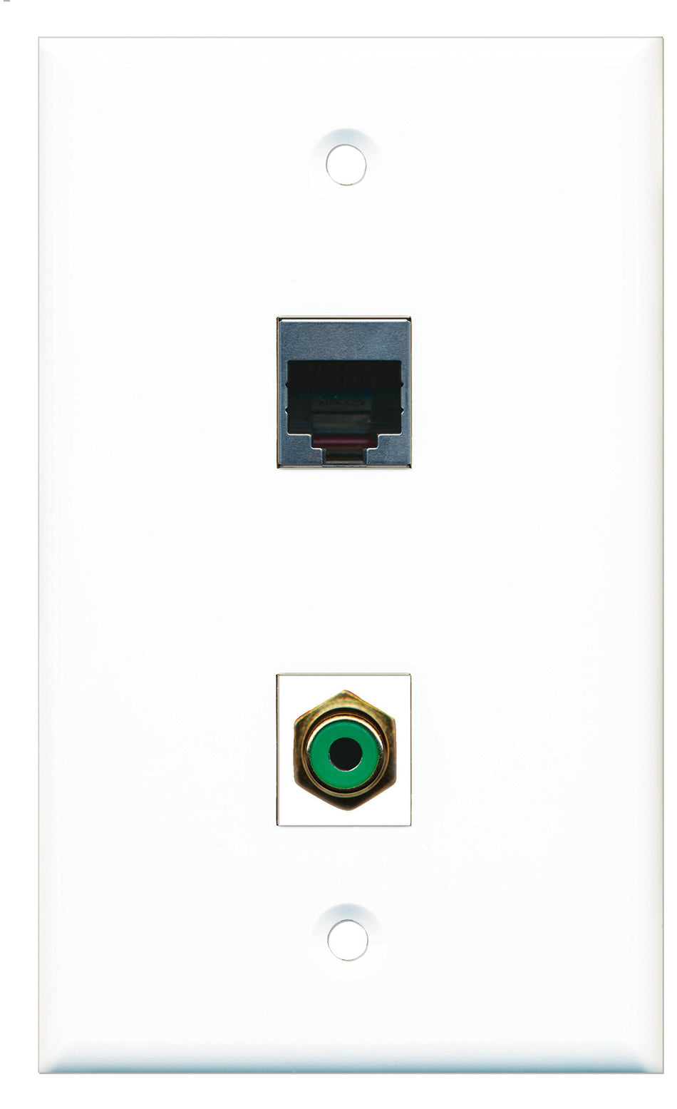 RiteAV - 1 Port RCA Green 1 Port RJ45 Shielded Wall Plate - Bracket Included