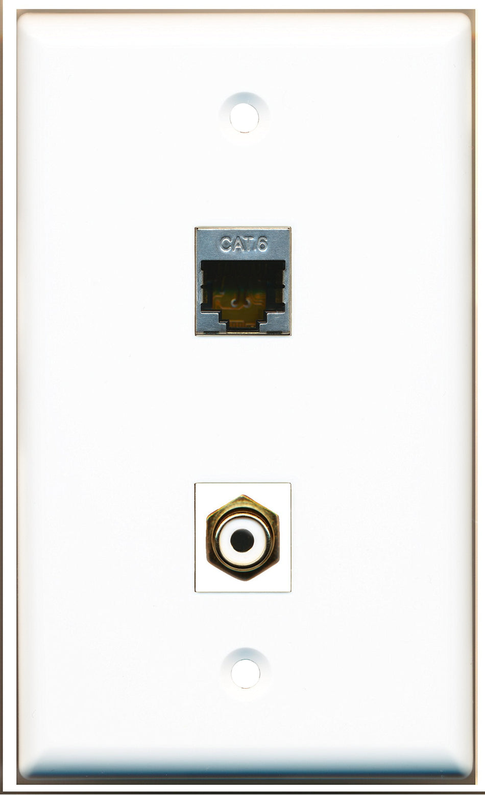 RiteAV - 1 Port RCA White 1 Port Shielded Cat6 Wall Plate White - Bracket Included