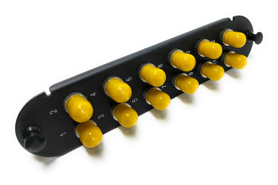 RiteAV - CCH ST/ST (12 Port Simplex w/12 Fiber Connectors) Adapter Panel (Non-LGX) Silver/Black (9/125) for Yellow OS2 Singlemode