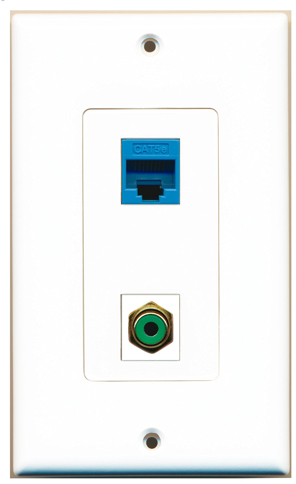 RiteAV 1 Port RCA Green 1 Port Cat5e Blue Wall Plate OVERSIZED White