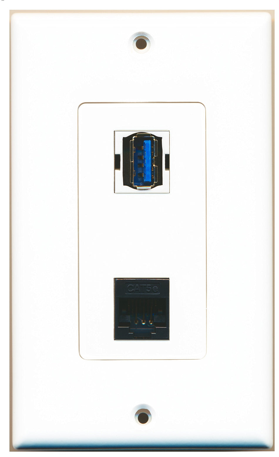 RiteAV - 1 Port Cat5e Ethernet Black 1 Port USB 3 A-A Decorative Wall Plate - Bracket Included