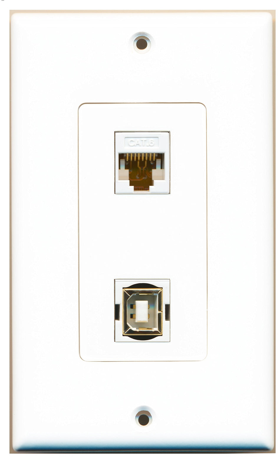 RiteAV 1 Port Cat6 Ethernet White 1 Port USB B-B Wall Plate OVERSIZED