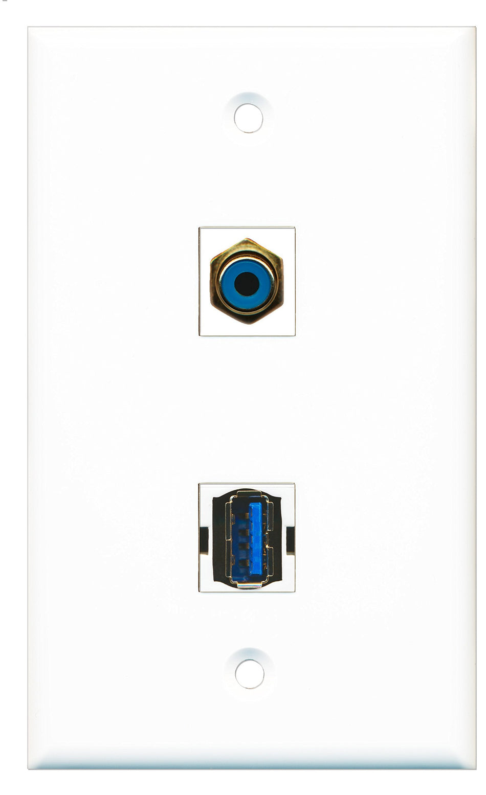 RiteAV - 1 Port RCA Blue 1 Port USB 3 A-A Wall Plate - Bracket Included