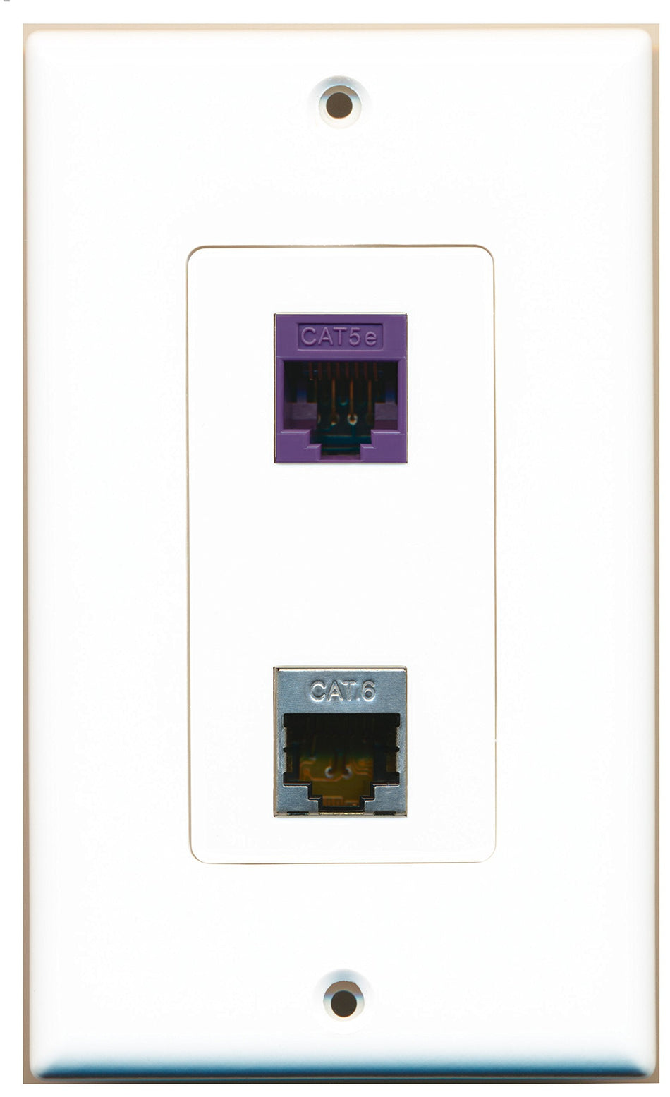 RiteAV 1 Port Shielded Cat6 Ethernet 1 Port Cat5e Ethernet Purple Wall Plate OVERSIZED White