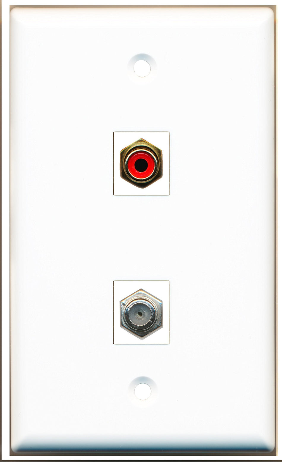 RiteAV - 1 RCA Red and 1 Coax F-Type Cable TV Port Wall Plate White - Bracket Included