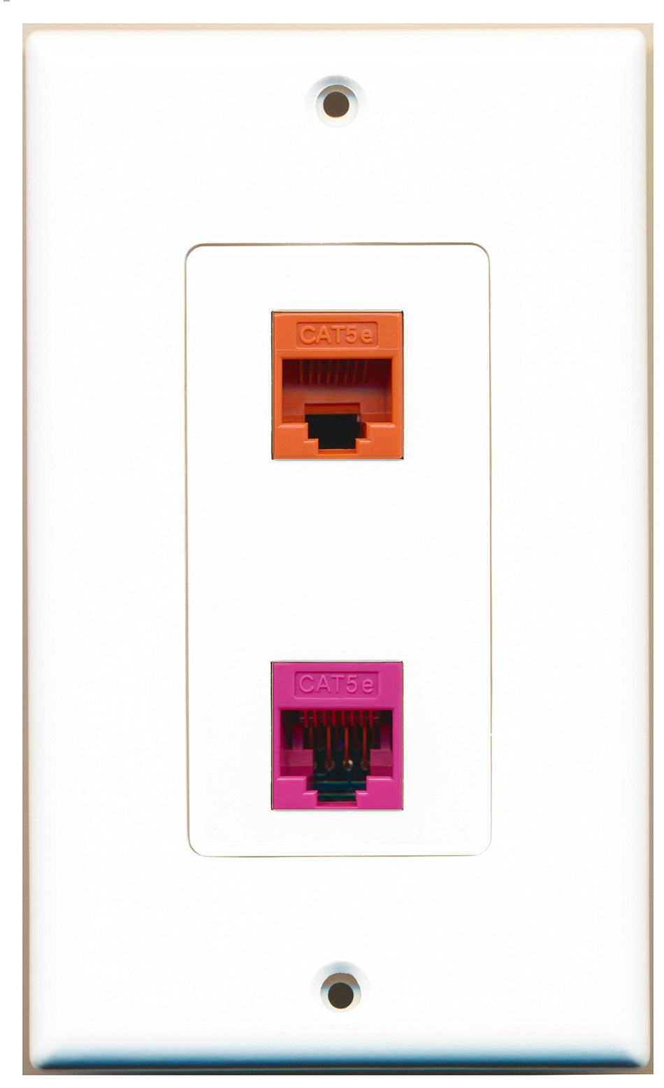 RiteAV 1 Port Cat5e Ethernet Pink 1 Port Cat5e Ethernet Orange Wall Plate OVERSIZED White