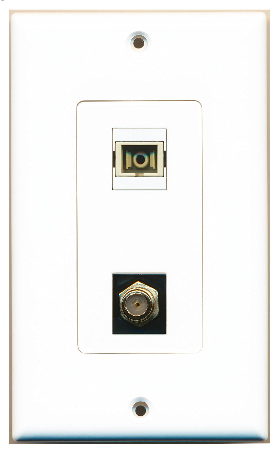 RiteAV - 1 Port SC Fiber Multimode Simplex 1 Port Coax Cable TV- F-Type Black Decorative Wall Plate - Bracket Included