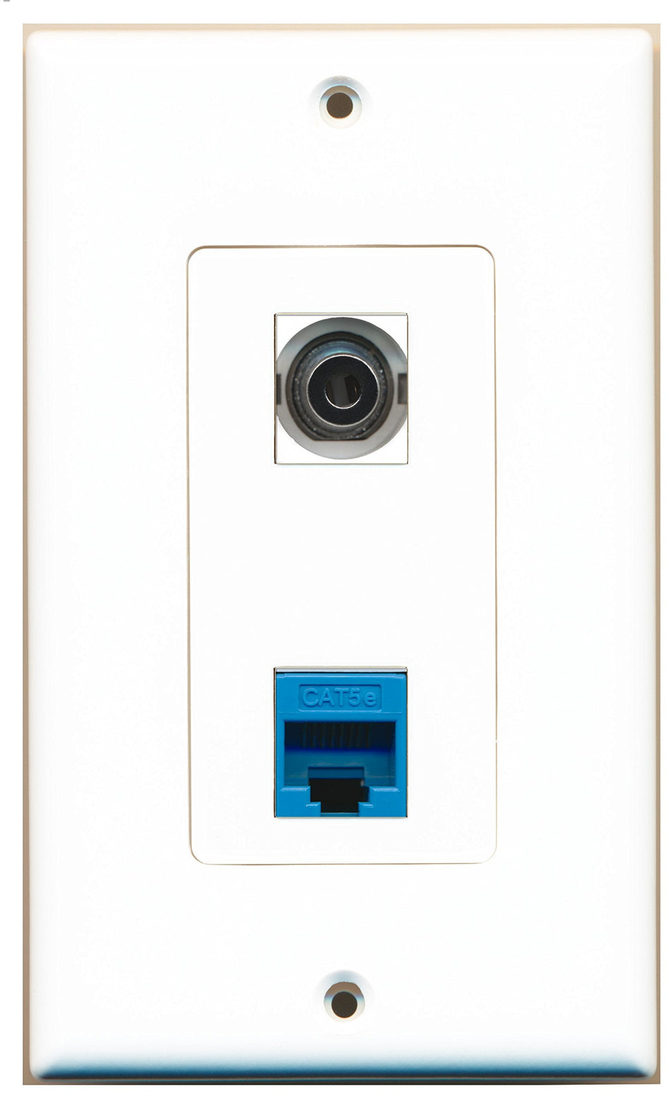 RiteAV 1 Port 3.5mm 1 Port Cat5e Ethernet Blue Wall Plate OVERSIZED White