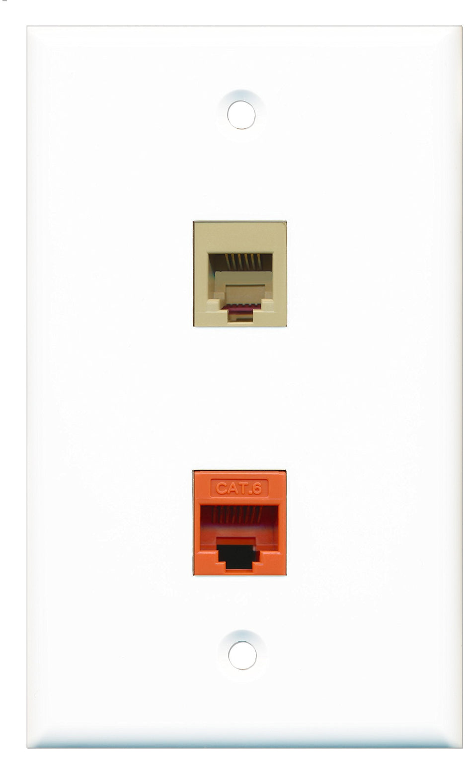 RiteAV - 1 Port Phone Beige 1 Port Cat6 Ethernet Orange Wall Plate - Bracket Included