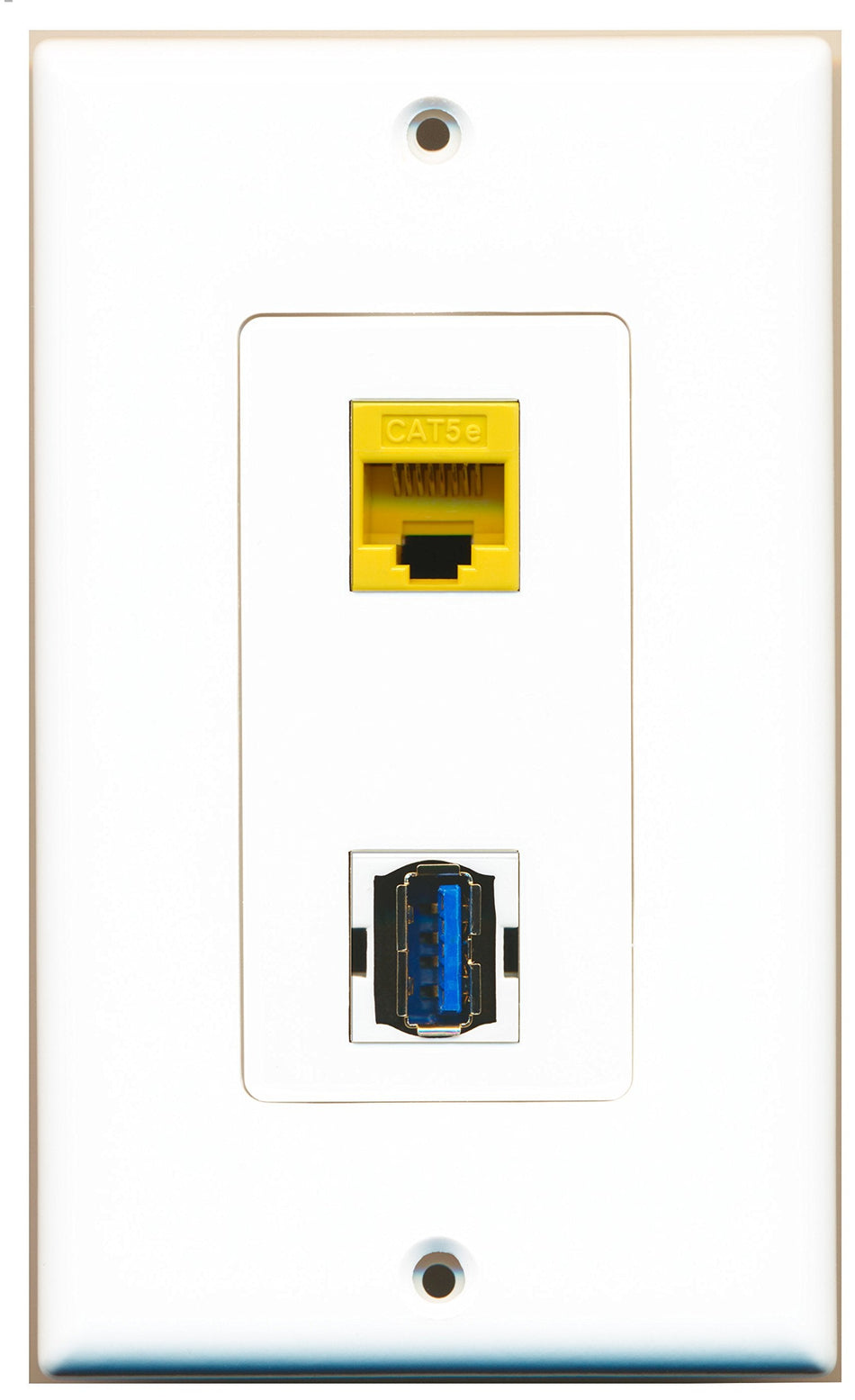 RiteAV 1 Port Cat5e Ethernet Yellow 1 Port USB 3 A-A Wall Plate OVERSIZED