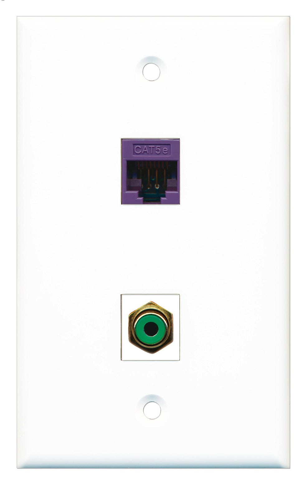 RiteAV - 1 Port RCA Green 1 Port Cat5e Purple Wall Plate White - Bracket Included