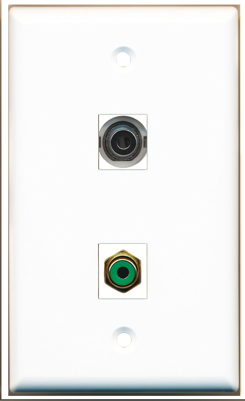 RiteAV - 1 Port RCA Green 1 Port 3.5mm Wall Plate White - Bracket Included