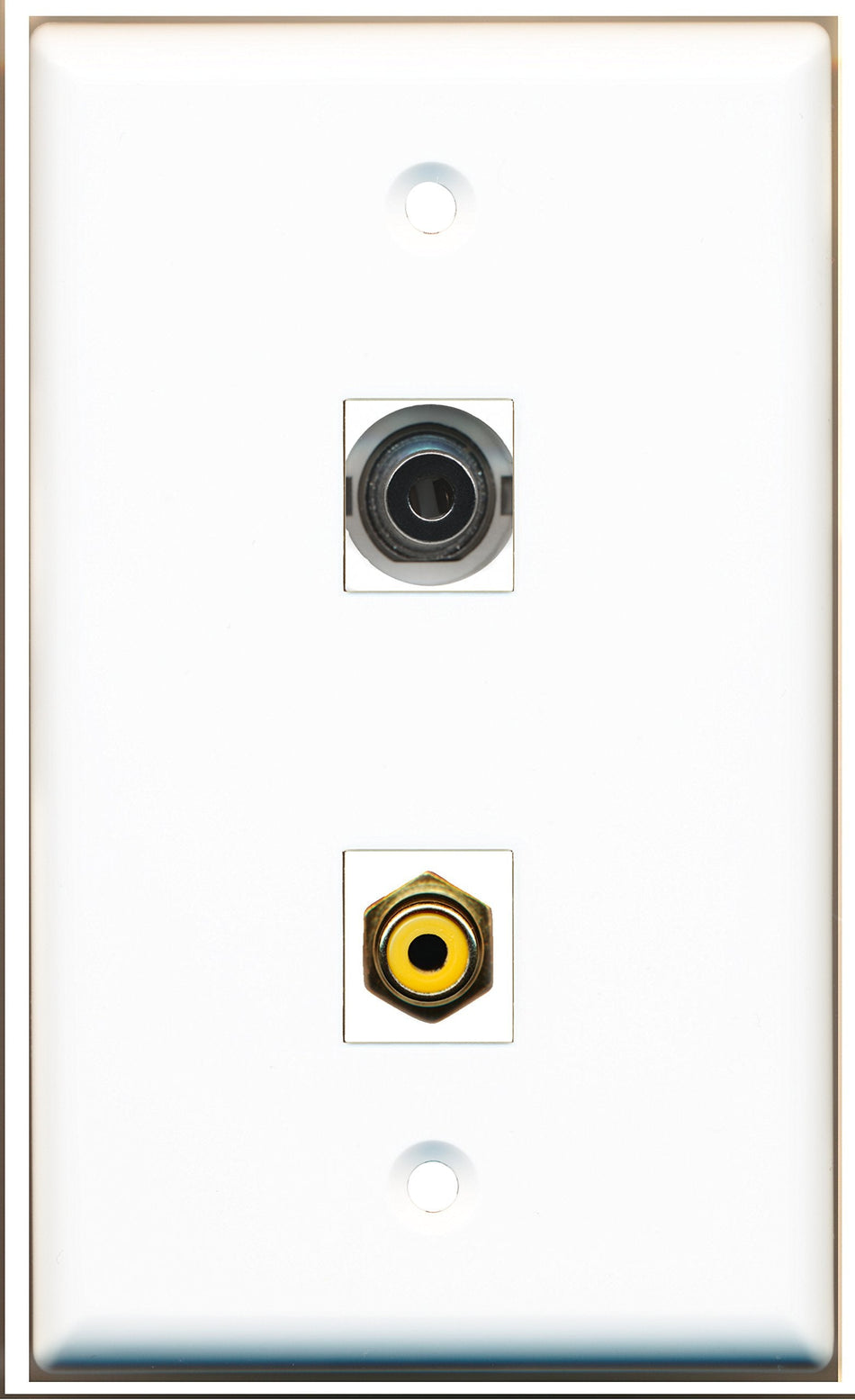 RiteAV - 1 Port RCA Yellow - 1 Port 3.5mm Wall Plate White - Bracket Included