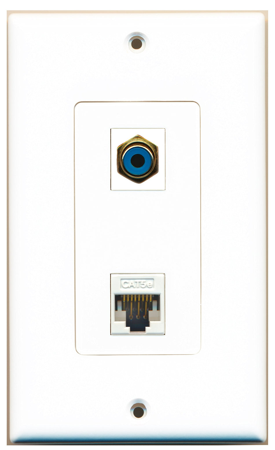 RiteAV 1 Port RCA Blue 1 Port Cat5e Ethernet White Wall Plate OVERSIZED White