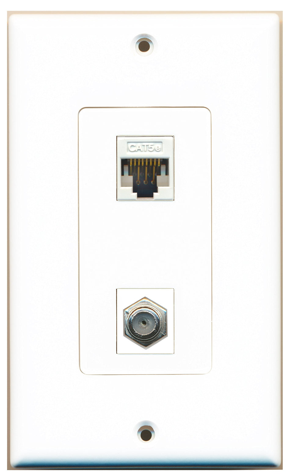 RiteAV 1 Port Coax 1 Port Cat5e White Type Wall Plate OVERSIZED