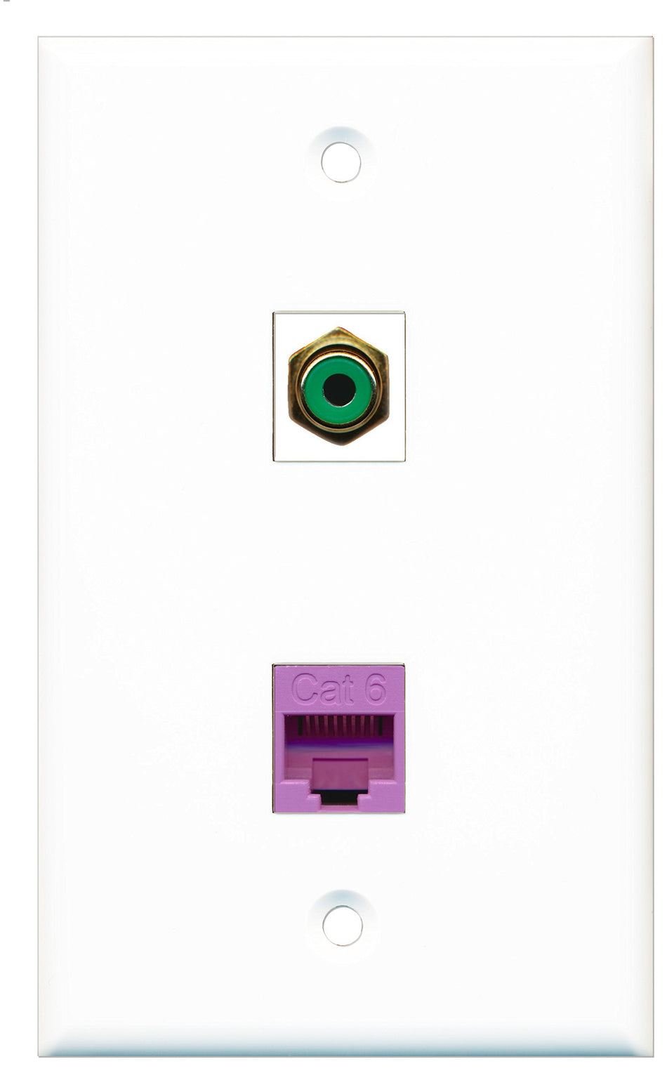 RiteAV - 1 Port RCA Green 1 Port Cat6 Ethernet Purple Wall Plate - Bracket Included