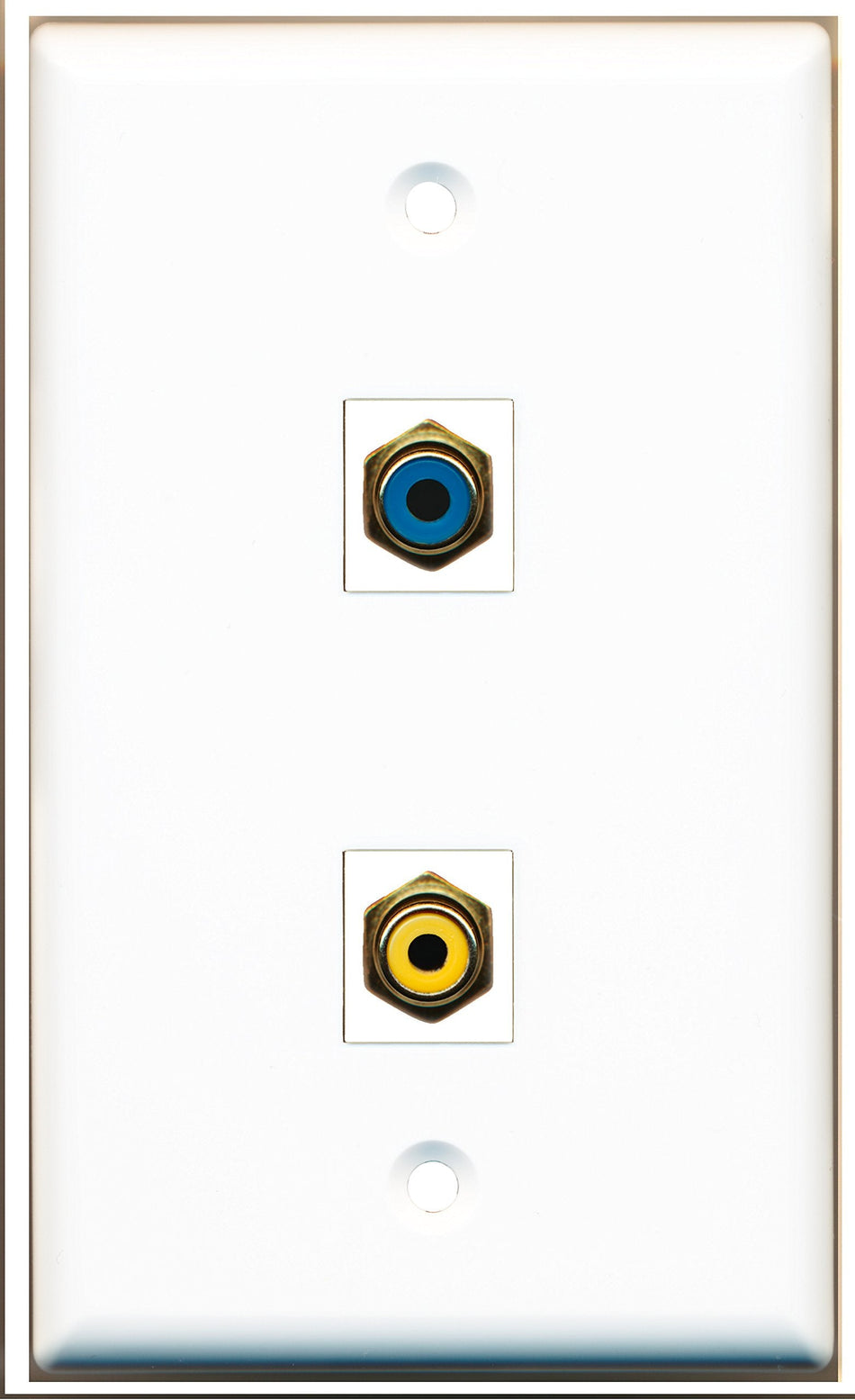 RiteAV - 1 Port RCA Yellow - 1 Port RCA Blue Wall Plate White - Bracket Included